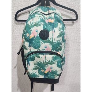 Hurley Backpack Tropical Parrot Green‎ Pink Black Front Pocket Adjustable Straps